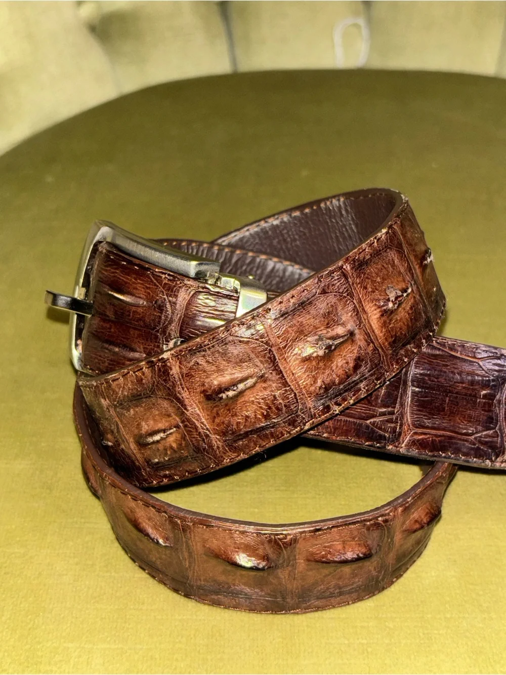 Genuine Exotic Horned Caiman  Western Belt with Buckle - Brown 36
